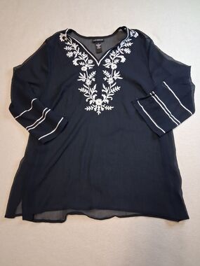 Catherines Navy V-Neck Embroidered Tunic Top